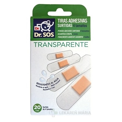 Dr. SOS Transparnáplasť prúžky mix vodeodolné (4 veľkosti) 20 ks