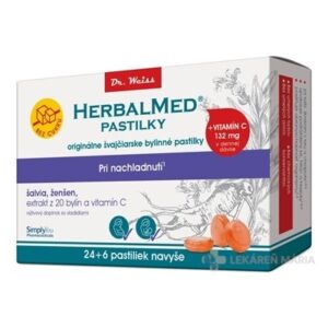 HERBALMED PASTILKY BEZ CUKRU - Dr.Weiss pri prechladnutí (šalvia ženšen extrakt 20 bylín a vit.C) pastilky (24+6 navyše) 30 ks)