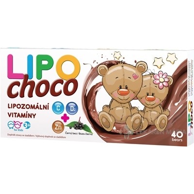 LIPOchoco Lipozomálne vitamíny C+D3+ZN+Baza čierna čokoládové medvedíky 1x40 ks