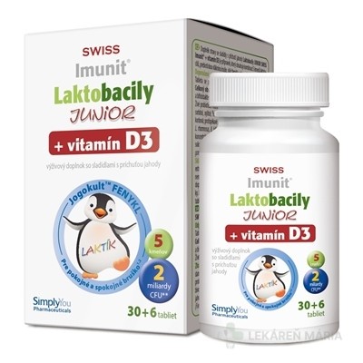 Laktobacily JUNIOR SWISS Imunit + vitamín D3 tablety 30+6 (36 ks)