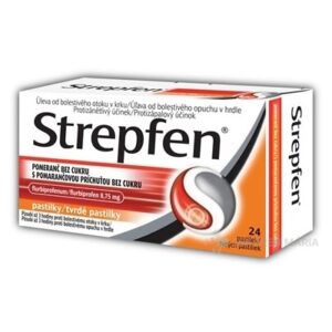 Strepfen s pomarančovou príchuťou bez cukru pastilky 875 mg 24 ks