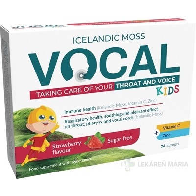Vocal KIDS pastilky s jahodovou príchuťou bez cukru 24 ks